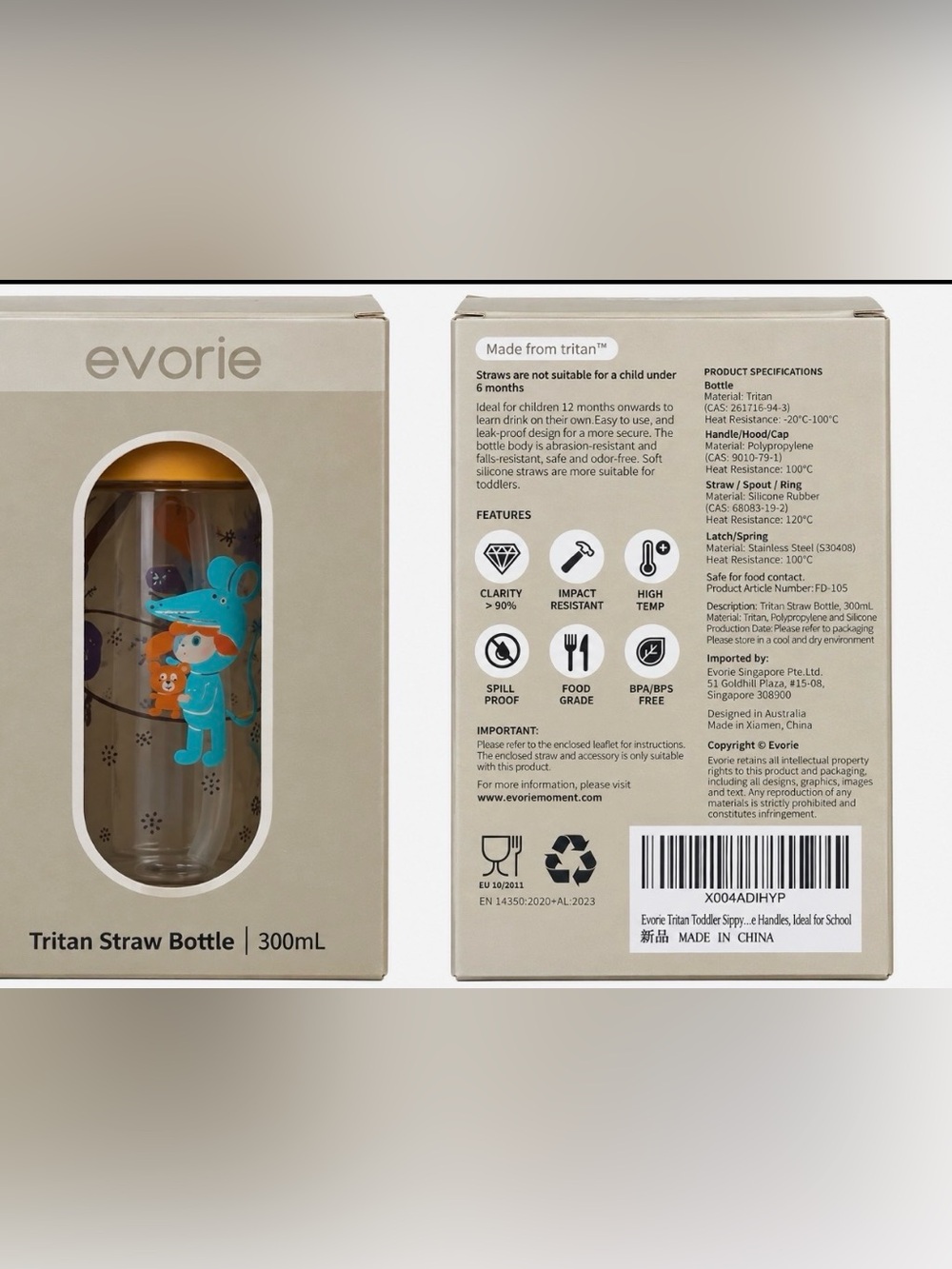 Evorie Tritan Kids Straw Water Bottle 300mL, Imaginations OB new in box